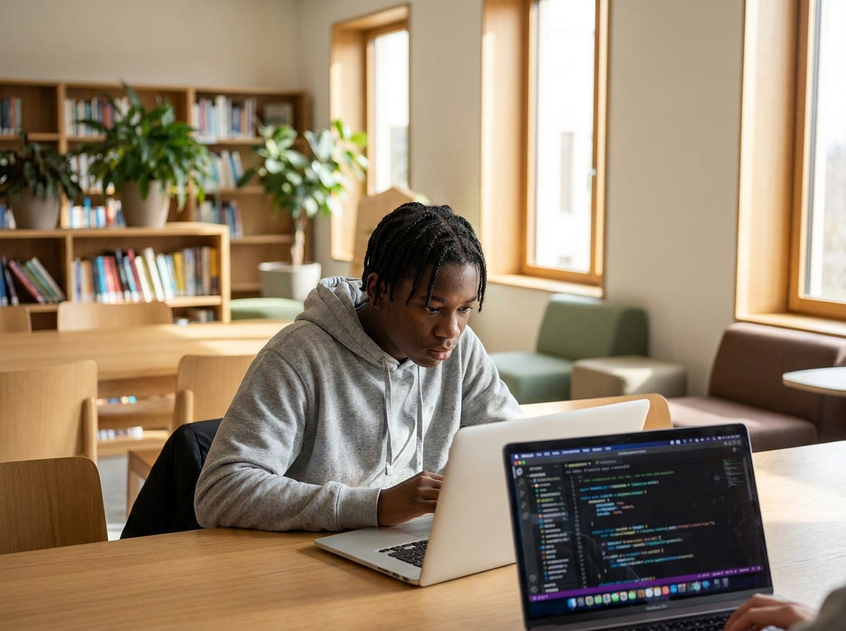 Student coding on a screen